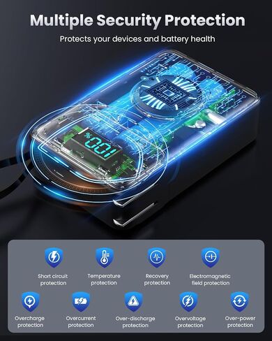 شاحن محمول 4 في 1 مع قابس حائط مدمج وكابلات USB-C، بنك طاقة 10800 مللي أمبير مع شاحن iWatch، حزمة بطارية شحن سريع QC4.0+PD 25 وات، أساسيات السفر لهاتف iPhone 16/15، Apple Watch، Android وغيرها in Saudi Arabia