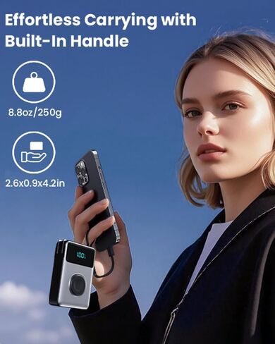 شاحن محمول 4 في 1 مع قابس حائط مدمج وكابلات USB-C، بنك طاقة 10800 مللي أمبير مع شاحن iWatch، حزمة بطارية شحن سريع QC4.0+PD 25 وات، أساسيات السفر لهاتف iPhone 16/15، Apple Watch، Android وغيرها in Saudi Arabia