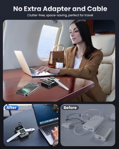 شاحن محمول 4 في 1 مع قابس حائط مدمج وكابلات USB-C، بنك طاقة 10800 مللي أمبير مع شاحن iWatch، حزمة بطارية شحن سريع QC4.0+PD 25 وات، أساسيات السفر لهاتف iPhone 16/15، Apple Watch، Android وغيرها in Saudi Arabia