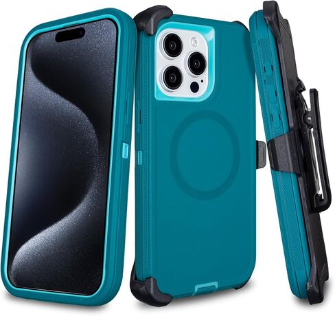 for iPhone 15 Pro Max Case with Belt Clip Holster, Compatible with MagSafe, 3-Layer Shockproof Anti-Drop Full Body Protective Case, Heavy Duty Rugged Defender Cover for iPhone 15 Pro Max, Black in Saudi Arabia