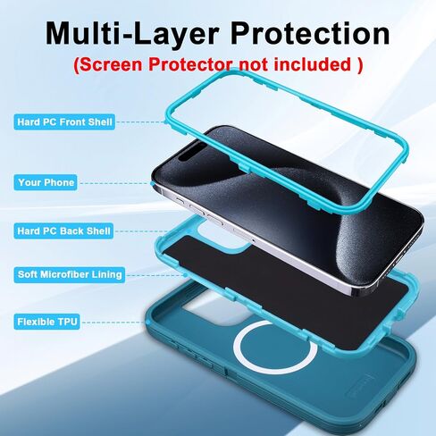for iPhone 15 Pro Max Case with Belt Clip Holster, Compatible with MagSafe, 3-Layer Shockproof Anti-Drop Full Body Protective Case, Heavy Duty Rugged Defender Cover for iPhone 15 Pro Max, Black in Saudi Arabia