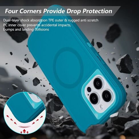 for iPhone 15 Pro Max Case with Belt Clip Holster, Compatible with MagSafe, 3-Layer Shockproof Anti-Drop Full Body Protective Case, Heavy Duty Rugged Defender Cover for iPhone 15 Pro Max, Black in Saudi Arabia