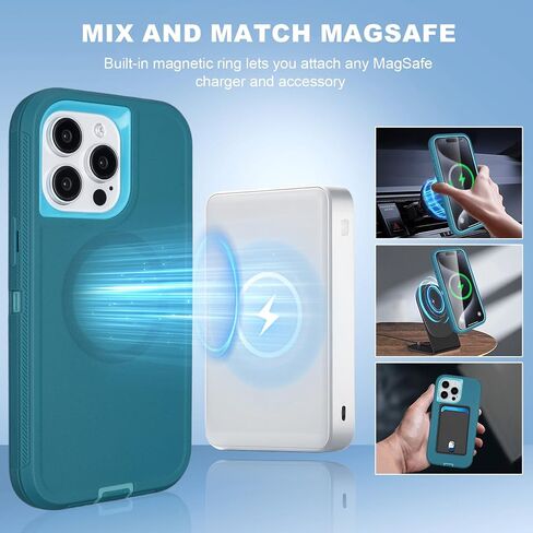 for iPhone 15 Pro Max Case with Belt Clip Holster, Compatible with MagSafe, 3-Layer Shockproof Anti-Drop Full Body Protective Case, Heavy Duty Rugged Defender Cover for iPhone 15 Pro Max, Black in Saudi Arabia