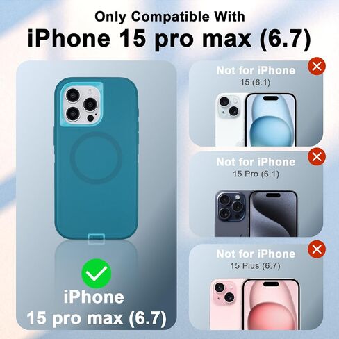 for iPhone 15 Pro Max Case with Belt Clip Holster, Compatible with MagSafe, 3-Layer Shockproof Anti-Drop Full Body Protective Case, Heavy Duty Rugged Defender Cover for iPhone 15 Pro Max, Black in Saudi Arabia