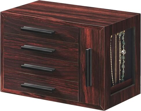 HOOBRO Jewelry Box for Women, Wooden Jewelry Organizer with Transparent Window, 4 Layer Jewelry Organizer Box, Jewelry Holder Organizer for Earrings, Necklaces, Rings, White and Gold WD09JB04 in Saudi Arabia
