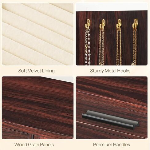 HOOBRO Jewelry Box for Women, Wooden Jewelry Organizer with Transparent Window, 4 Layer Jewelry Organizer Box, Jewelry Holder Organizer for Earrings, Necklaces, Rings, White and Gold WD09JB04 in Saudi Arabia