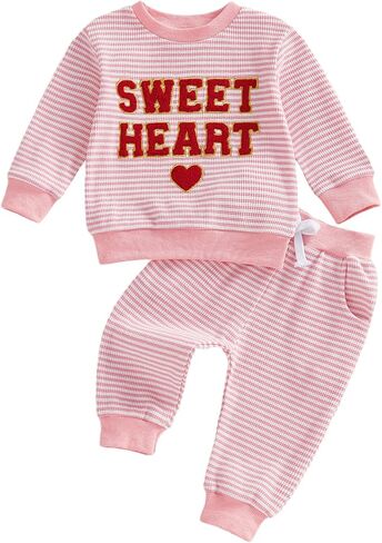 Ledy Champswiin Toddler Girl Valentine Outfits Heart Embroidery Long Sleeve Sweatshirt Jogger Pant 1-4 Years Clothes Set in Saudi Arabia