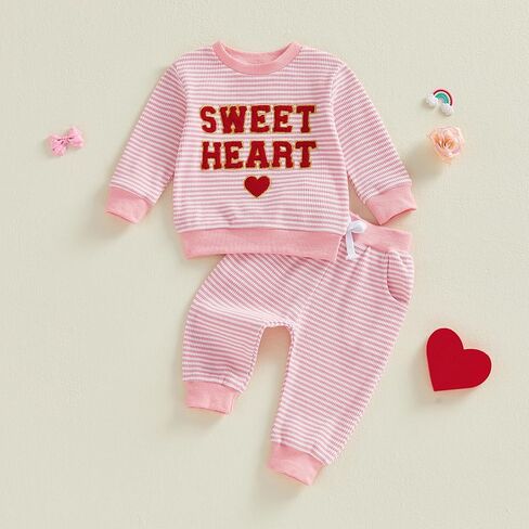 Ledy Champswiin Toddler Girl Valentine Outfits Heart Embroidery Long Sleeve Sweatshirt Jogger Pant 1-4 Years Clothes Set in Saudi Arabia