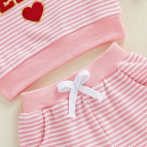 Ledy Champswiin Toddler Girl Valentine Outfits Heart Embroidery Long Sleeve Sweatshirt Jogger Pant 1-4 Years Clothes Set in Saudi Arabia