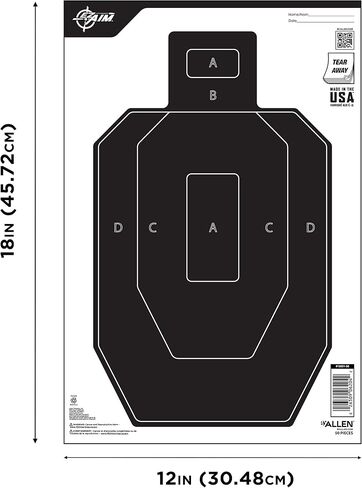 Allen Company EZ Aim Paper Shooting Targets، IPSC Silhouette، Peel Away Target Pad، 12 بوصة عرض × 18 بوصة ارتفاع، 50 حزمة، أسود/أبيض in Saudi Arabia
