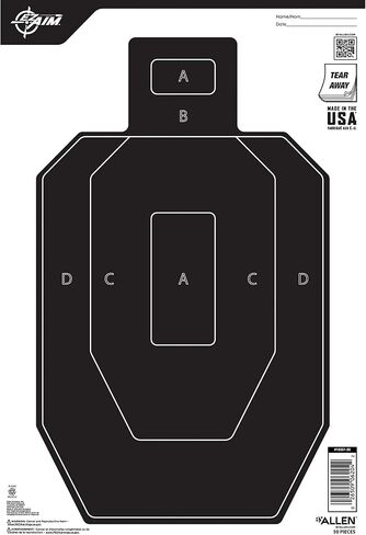 Allen Company EZ Aim Paper Shooting Targets، IPSC Silhouette، Peel Away Target Pad، 12 بوصة عرض × 18 بوصة ارتفاع، 50 حزمة، أسود/أبيض in Saudi Arabia