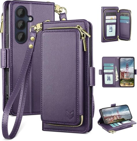DJBEAR for Samsung Galaxy A16 5G Wallet Case for Men & Women, All-in-One Flip Folio Cover with 9 Card Slots, Zipper Pocket, Detachable Wrist Strap, Full Body Protection for Samsung A16 Black in Saudi Arabia