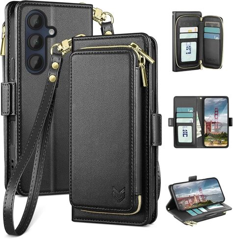 DJBEAR for Samsung Galaxy A16 5G Wallet Case for Men & Women, All-in-One Flip Folio Cover with 9 Card Slots, Zipper Pocket, Detachable Wrist Strap, Full Body Protection for Samsung A16 Black in Saudi Arabia