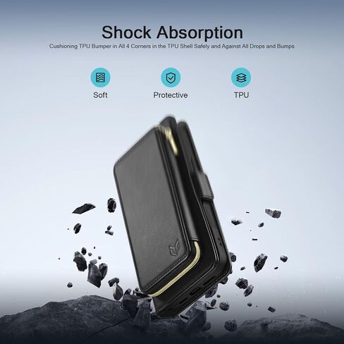 DJBEAR for Samsung Galaxy A16 5G Wallet Case for Men & Women, All-in-One Flip Folio Cover with 9 Card Slots, Zipper Pocket, Detachable Wrist Strap, Full Body Protection for Samsung A16 Black in Saudi Arabia