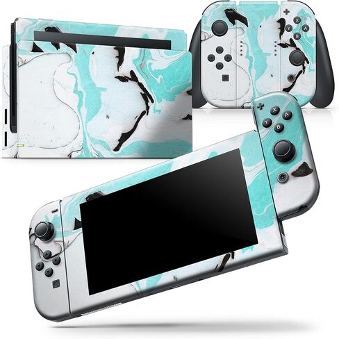 Design Skinz - متوافق مع حزمة وحدة تحكم Nintendo Switch - غطاء حماية من الفينيل قابل للإزالة ومقاوم للخدش - رخام أسود وأزرق مخضر in Saudi Arabia