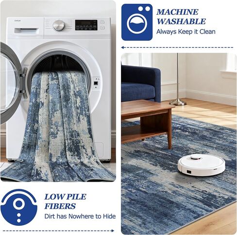 Runner Rug 2'6''x8' Washable Rugs: Machine Washable Hallway Runner Rug with Non Slip Backing Non Shedding Abstract Stain Resistant Carpet for Kitchen Entryway Laundry Bedroom - Beige/Blue in Saudi Arabia