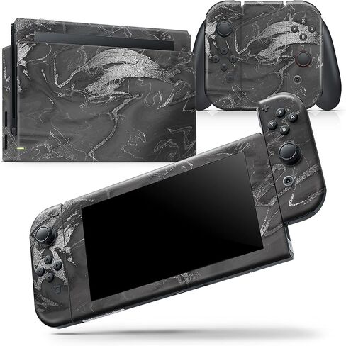 Design Skinz - Compatible with Nintendo Switch Console + Joy-Con - Skin Decal Protective Scratch-Resistant Removable Vinyl Wrap Cover - Black & Silver Marble Swirl V7 in Kuwait