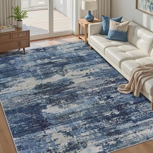 Runner Rug 2'6''x8' Washable Rugs: Machine Washable Hallway Runner Rug with Non Slip Backing Non Shedding Abstract Stain Resistant Carpet for Kitchen Entryway Laundry Bedroom - Beige/Blue in Saudi Arabia