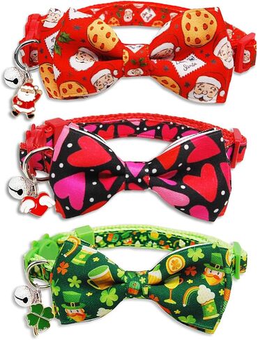 Christmas Cat Collar with Bow and Bell, Holiday 3 Pack Santa Claus, Reindeer and Ringbell Cat Collar for Boys and Girls Kitties Kittens in Saudi Arabia