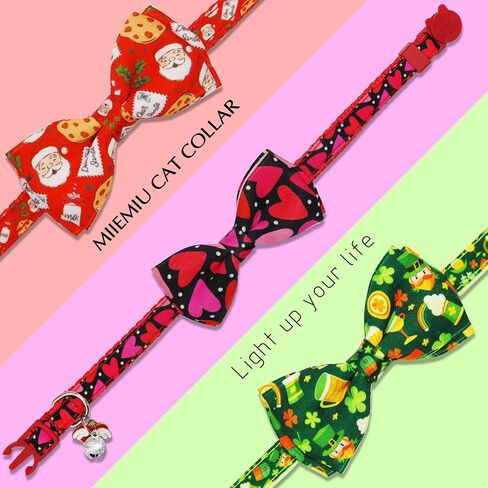Christmas Cat Collar with Bow and Bell, Holiday 3 Pack Santa Claus, Reindeer and Ringbell Cat Collar for Boys and Girls Kitties Kittens in Saudi Arabia