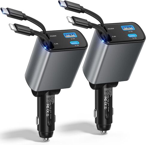 Retractable Car Charger USB C Fast Charging, 4 in 1 Car Adapter in Saudi Arabia