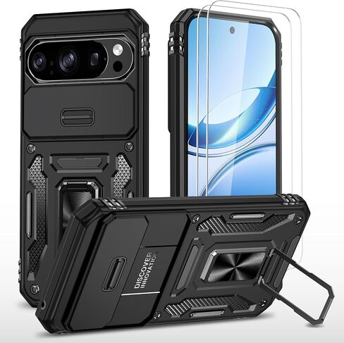 حافظة Ezanmull لهاتف Samsung Galaxy S24 FE مع غطاء كاميرا منزلق + واقي شاشة (عبوتين)، غطاء واقٍ مقاوم للصدمات بدرجة عسكرية بمسند حلقي دوار لهاتف Samsung Galaxy S24 FE (أخضر) in Kuwait