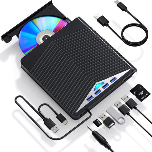 【7 في 1】 محرك أقراص DVD خارجي للكمبيوتر المحمول، USB 3.0 Type-C CD/DVD +/-RW، 4 منافذ USB، يدعم بطاقة SD/TF، ​​محرك أقراص DVD بصري لنظام التشغيل Windows 11/10/8/7، Linux، MacOS in Kuwait