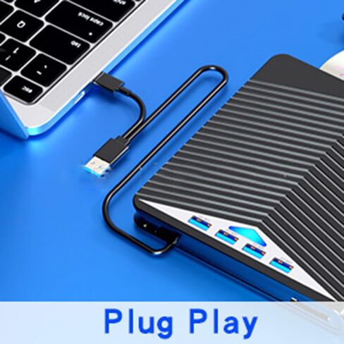 【7 في 1】 محرك أقراص DVD خارجي للكمبيوتر المحمول، USB 3.0 Type-C CD/DVD +/-RW، 4 منافذ USB، يدعم بطاقة SD/TF، ​​محرك أقراص DVD بصري لنظام التشغيل Windows 11/10/8/7، Linux، MacOS in Kuwait