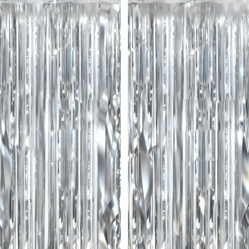 2-Piece Aluminum foil Curtains Silver foil Fringed Curtains Photo Booth Props for Birthday Wedding Engagement Baby Shower Bachelor Party Christmas Celebration Party Decorations in Saudi Arabia