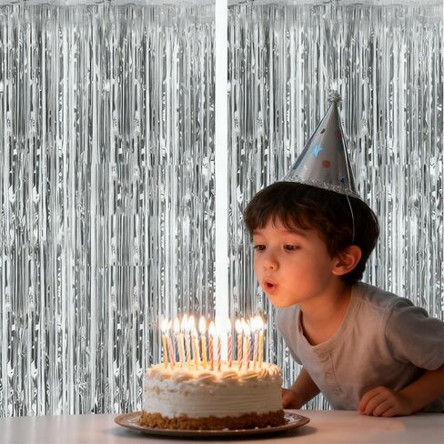 2-Piece Aluminum foil Curtains Silver foil Fringed Curtains Photo Booth Props for Birthday Wedding Engagement Baby Shower Bachelor Party Christmas Celebration Party Decorations in Saudi Arabia