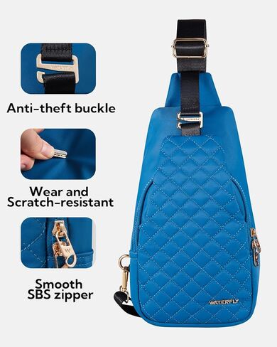 حقيبة ظهر WATERFLY صغيرة بحمالة كروس: حقيبة كروس أنيقة على الصدر للنساء والرجال مضادة للسرقة، حقيبة نهارية أنيقة كاجوال وحقائب سفر عصرية - أسود in Kuwait