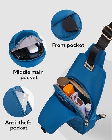 حقيبة ظهر WATERFLY صغيرة بحمالة كروس: حقيبة كروس أنيقة على الصدر للنساء والرجال مضادة للسرقة، حقيبة نهارية أنيقة كاجوال وحقائب سفر عصرية - أسود in Kuwait