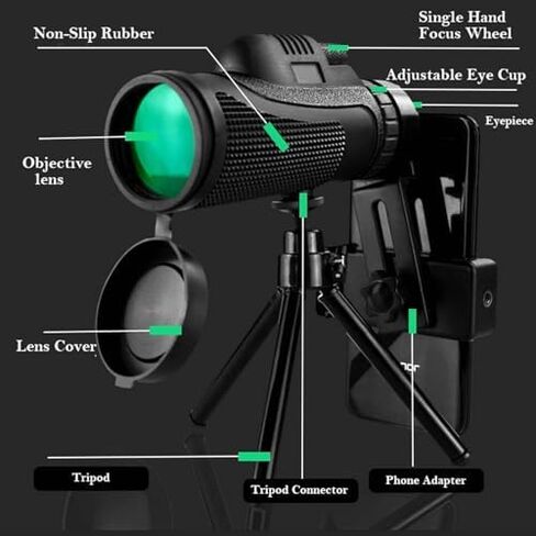 40x60 HD Monocular Telescope - Waterproof and Fogproof with Compass, Smartphone Holder, and Tripod for Bird Watching in Saudi Arabia
