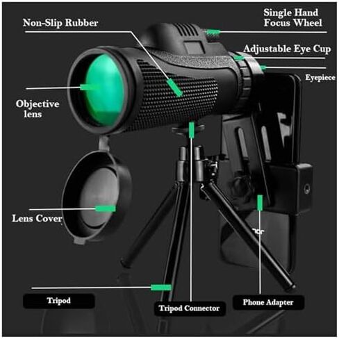 40x60 HD Monocular Telescope - Waterproof, Fogproof with Compass, Smartphone Holder & Tripod for Bird Watching in Saudi Arabia