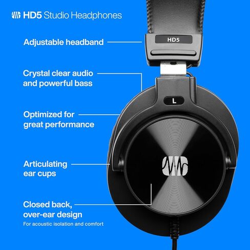 سماعات رأس PreSonus HD5 للمراقبة الاحترافية - سماعات رأس سلكية ومغلقة من الخلف لتسجيل الاستوديو فوق الأذن للمزج والمراقبة الاحترافية in Saudi Arabia