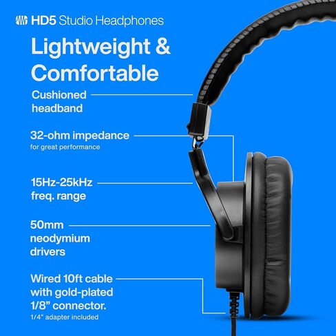سماعات رأس PreSonus HD5 للمراقبة الاحترافية - سماعات رأس سلكية ومغلقة من الخلف لتسجيل الاستوديو فوق الأذن للمزج والمراقبة الاحترافية in Saudi Arabia