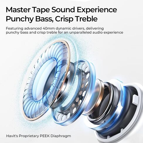 havit Hybrid Adaptive Active Noise Cancelling Headphones Wireless Space S1, Over Ear Headphones, Bluetooth 6.0, 100H Playtime, LHDC Hi-Res Sound, Custom EQ via App, Travel, Office, Home, Silver in Saudi Arabia