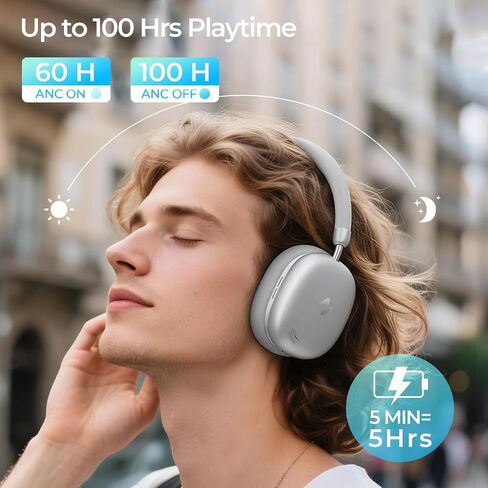 سماعات رأس havit Hybrid Adaptive Active Noise Canceling Wireless Space S1، سماعات رأس فوق الأذن، بلوتوث 6.0، وقت تشغيل 100 ساعة، صوت LHDC عالي الدقة، EQ مخصص عبر التطبيق، السفر، المكتب، المنزل، فضي in Saudi Arabia