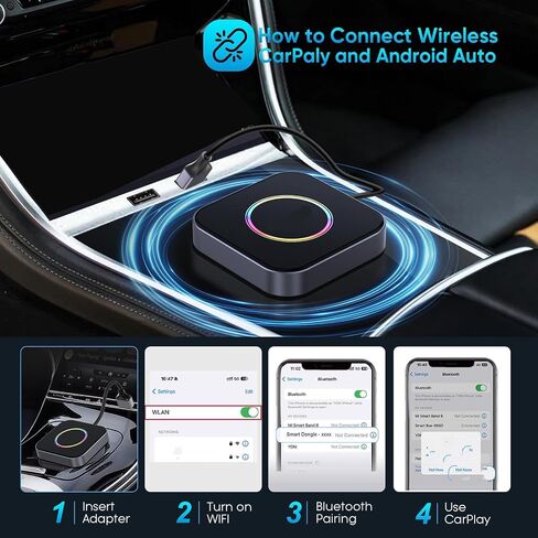 Wireless Adapter, Wired to Wireless, 2.4G 5G WiFi, Bluetooth, 4GB 64GB, Android 13, USB A, Type C, Split Screen Operation, 4G LTE Card, Stable Connection in Saudi Arabia
