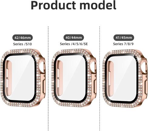 Double Row Diamond Case Compatible with Apple Watch 46 45 44 42 41 40mm Protective Case with Built-in Screen Protector for Series 11/10 /9/8/7/6/5/4/3 (Black/Black,45mm(Series 7/8/9)) in Saudi Arabia