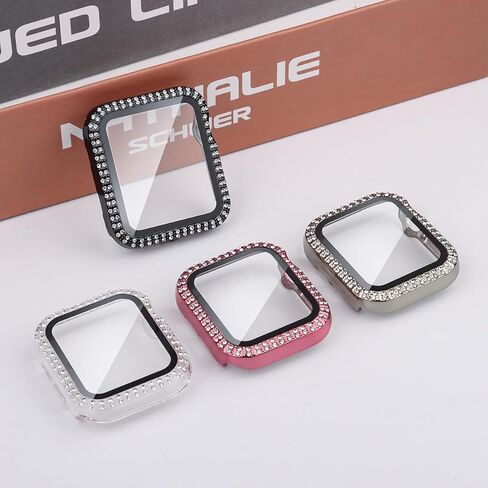 Double Row Diamond Case Compatible with Apple Watch 46 45 44 42 41 40mm Protective Case with Built-in Screen Protector for Series 11/10 /9/8/7/6/5/4/3 (Black/Black,45mm(Series 7/8/9)) in Saudi Arabia