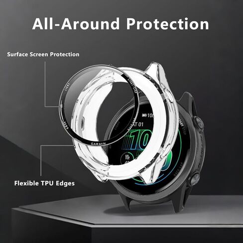 Watch Screen Protector (3+1Pack) Compatible for Garmin Forerunner 570 47mm,Full Coverage 3D Curved Edge Frame PET Film Anti-Scratch High Definition and TPU Protective Case (black) in Kuwait