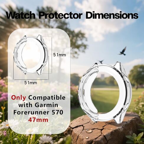 Watch Screen Protector (3+1Pack) Compatible for Garmin Forerunner 570 47mm,Full Coverage 3D Curved Edge Frame PET Film Anti-Scratch High Definition and TPU Protective Case (black) in Kuwait