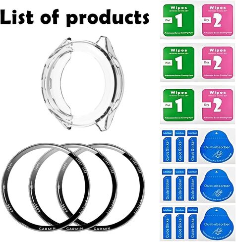 Watch Screen Protector (3+1Pack) Compatible for Garmin Forerunner 570 47mm,Full Coverage 3D Curved Edge Frame PET Film Anti-Scratch High Definition and TPU Protective Case (black) in Kuwait