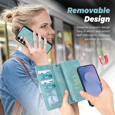 حافظة محفظة ذات رأسين متوافقة مع هاتف Samsung Galaxy S25 FE، حافظة هاتف مغناطيسية قابلة للفصل، محفظة بغطاء حماية شامل من جلد البولي يوريثان، مع حامل بطاقة/جيب تغيير (6.7 بوصة، أزرق) in Kuwait