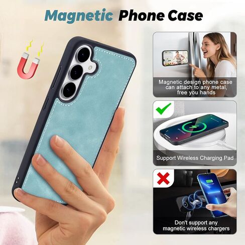 حافظة محفظة ذات رأسين متوافقة مع هاتف Samsung Galaxy S25 FE، حافظة هاتف مغناطيسية قابلة للفصل، محفظة بغطاء حماية شامل من جلد البولي يوريثان، مع حامل بطاقة/جيب تغيير (6.7 بوصة، أزرق) in Kuwait