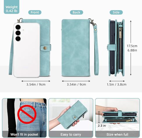 حافظة محفظة ذات رأسين متوافقة مع هاتف Samsung Galaxy S25 FE، حافظة هاتف مغناطيسية قابلة للفصل، محفظة بغطاء حماية شامل من جلد البولي يوريثان، مع حامل بطاقة/جيب تغيير (6.7 بوصة، أزرق) in Kuwait
