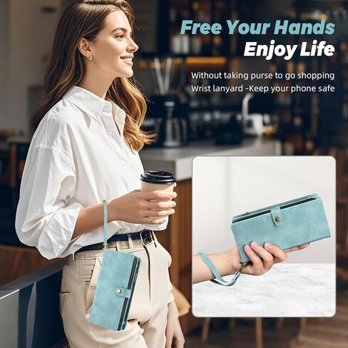 حافظة محفظة ذات رأسين متوافقة مع هاتف Samsung Galaxy S25 FE، حافظة هاتف مغناطيسية قابلة للفصل، محفظة بغطاء حماية شامل من جلد البولي يوريثان، مع حامل بطاقة/جيب تغيير (6.7 بوصة، أزرق) in Kuwait