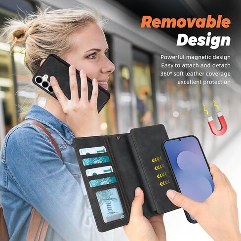 حافظة محفظة ذات رأسين متوافقة مع هاتف Samsung Galaxy S25 FE، حافظة هاتف مغناطيسية قابلة للفصل، محفظة بغطاء حماية شامل من جلد البولي يوريثان، مع حامل بطاقة/جيب تغيير (6.7 بوصة، أزرق) in Kuwait