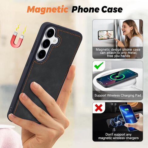 حافظة محفظة ذات رأسين متوافقة مع هاتف Samsung Galaxy S25 FE، حافظة هاتف مغناطيسية قابلة للفصل، محفظة بغطاء حماية شامل من جلد البولي يوريثان، مع حامل بطاقة/جيب تغيير (6.7 بوصة، أزرق) in Kuwait